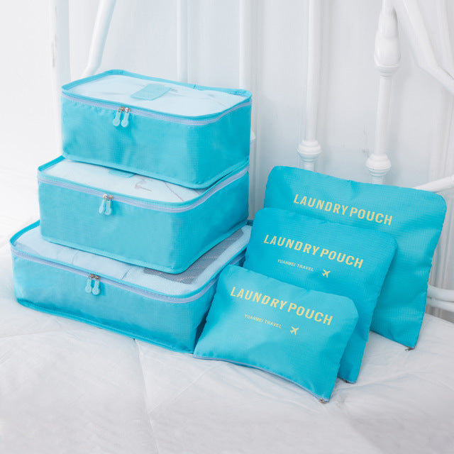 6pcs/set Luggage Organizer Bag Large Waterproof Travel Accessories Polyester Packing Cubes Organiser For Clothing Storage Bags