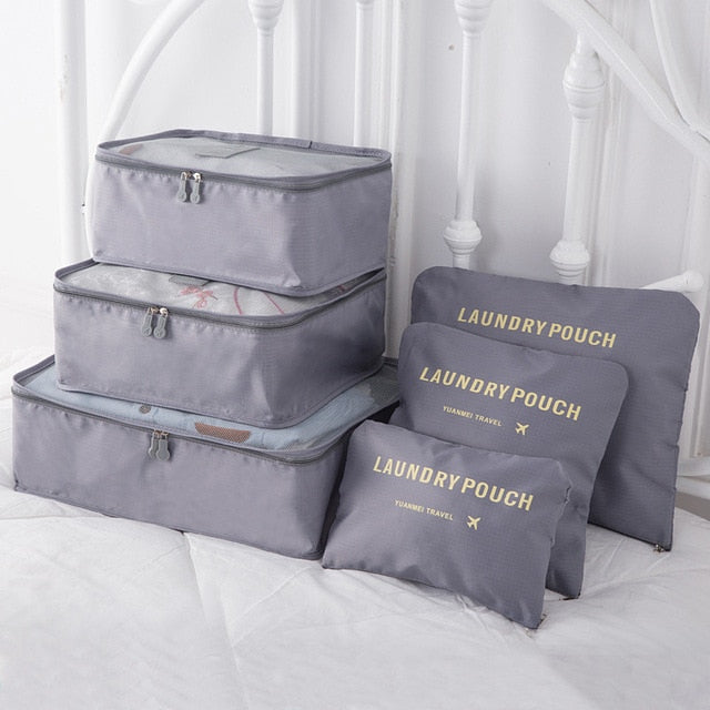 6pcs/set Luggage Organizer Bag Large Waterproof Travel Accessories Polyester Packing Cubes Organiser For Clothing Storage Bags