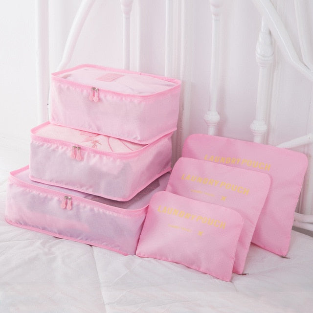 6pcs/set Luggage Organizer Bag Large Waterproof Travel Accessories Polyester Packing Cubes Organiser For Clothing Storage Bags