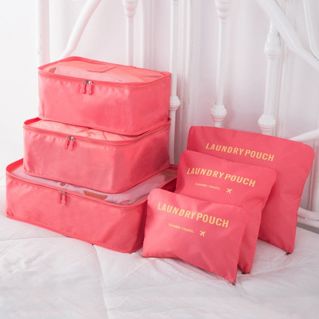 6pcs/set Luggage Organizer Bag Large Waterproof Travel Accessories Polyester Packing Cubes Organiser For Clothing Storage Bags