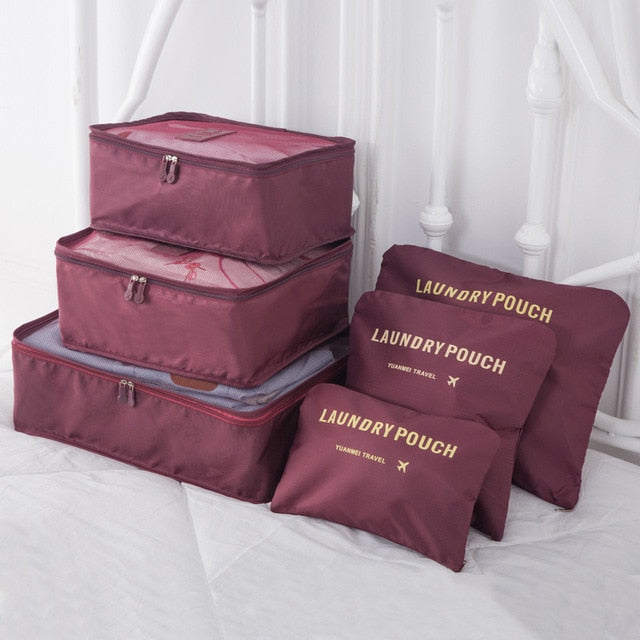 6pcs/set Luggage Organizer Bag Large Waterproof Travel Accessories Polyester Packing Cubes Organiser For Clothing Storage Bags