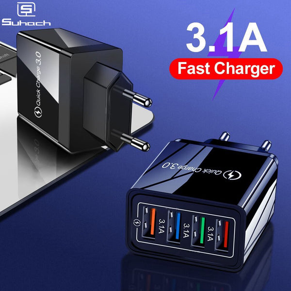 Quick Charge 4.0 3.0 USB Charger Universal 4 Port Fast Charging EU US Plug Power Adapter For Samsung S10 iPhone 11 Tablet Charge