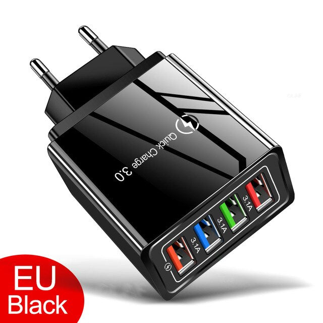 Quick Charge 4.0 3.0 USB Charger Universal 4 Port Fast Charging EU US Plug Power Adapter For Samsung S10 iPhone 11 Tablet Charge