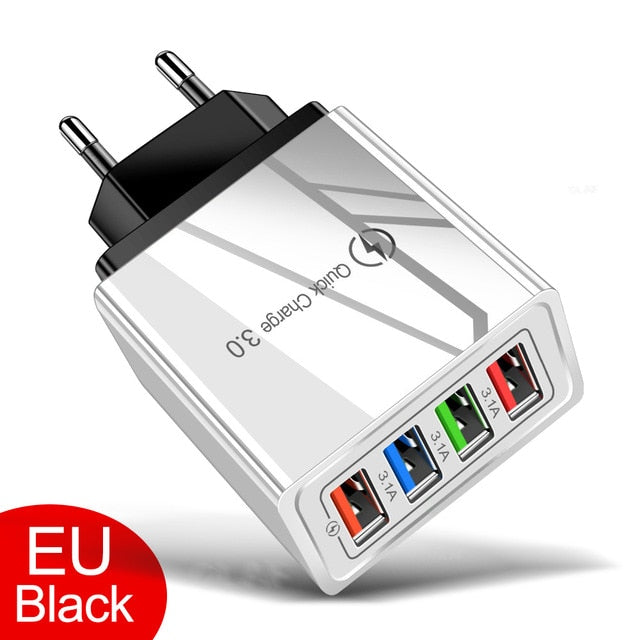Quick Charge 4.0 3.0 USB Charger Universal 4 Port Fast Charging EU US Plug Power Adapter For Samsung S10 iPhone 11 Tablet Charge