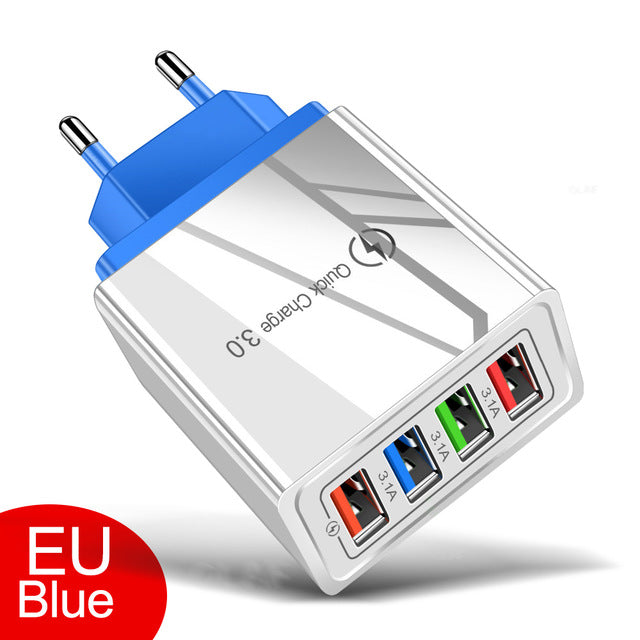 Quick Charge 4.0 3.0 USB Charger Universal 4 Port Fast Charging EU US Plug Power Adapter For Samsung S10 iPhone 11 Tablet Charge