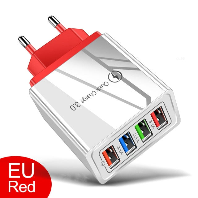 Quick Charge 4.0 3.0 USB Charger Universal 4 Port Fast Charging EU US Plug Power Adapter For Samsung S10 iPhone 11 Tablet Charge