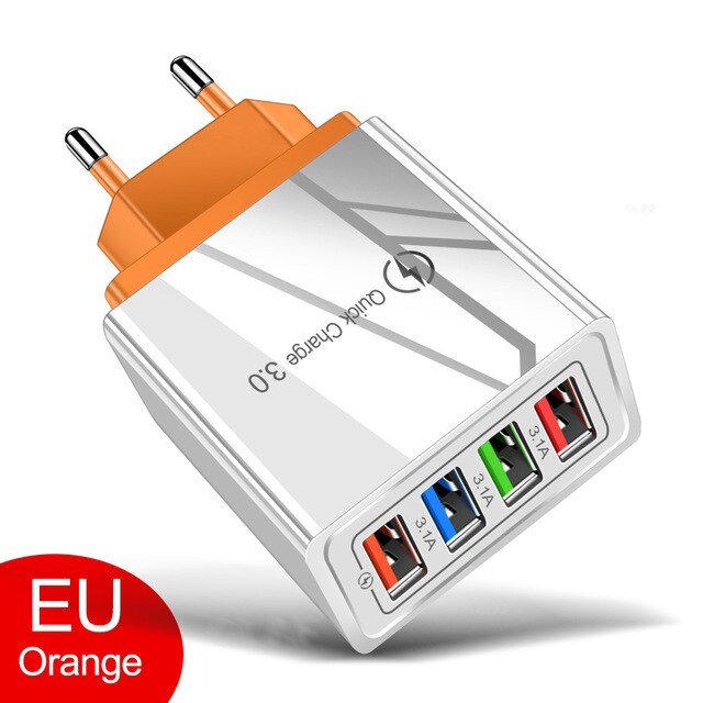 Quick Charge 4.0 3.0 USB Charger Universal 4 Port Fast Charging EU US Plug Power Adapter For Samsung S10 iPhone 11 Tablet Charge