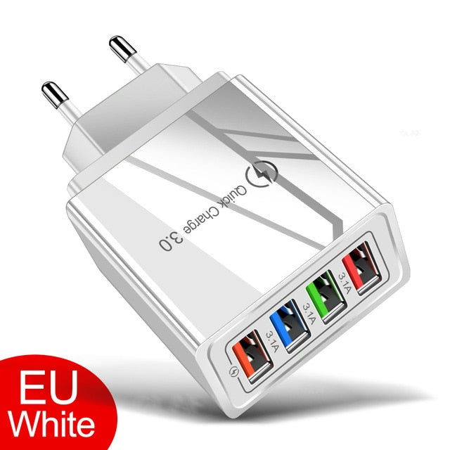 Quick Charge 4.0 3.0 USB Charger Universal 4 Port Fast Charging EU US Plug Power Adapter For Samsung S10 iPhone 11 Tablet Charge