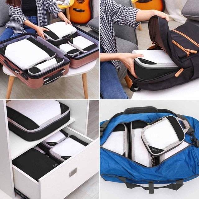 Gonex Travel Storage Bag 19inch Suitcase Luggage Organizer Set Hanging Compression Packing Cubes for Clothing Underwear Shoes