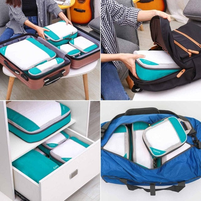 Gonex Travel Storage Bag 19inch Suitcase Luggage Organizer Set Hanging Compression Packing Cubes for Clothing Underwear Shoes