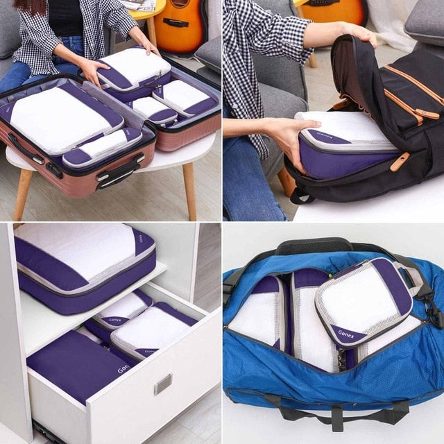 Gonex Travel Storage Bag 19inch Suitcase Luggage Organizer Set Hanging Compression Packing Cubes for Clothing Underwear Shoes