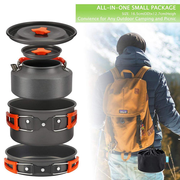 Outdoor Camping Cookware Set Marching Ultralight Tableware Cooking Stove Kit Travel Pan Hiking Picnic Camping Tools 1-2 Person