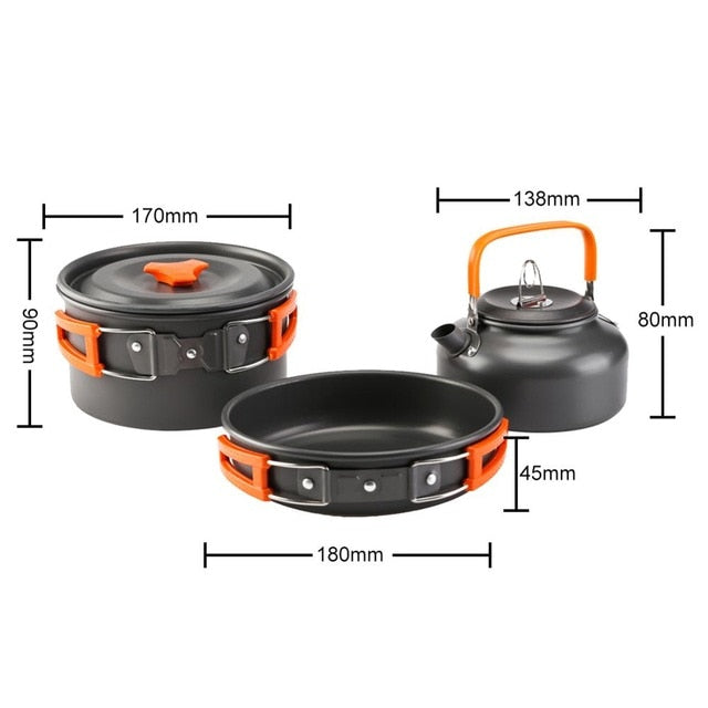 Outdoor Camping Cookware Set Marching Ultralight Tableware Cooking Stove Kit Travel Pan Hiking Picnic Camping Tools 1-2 Person