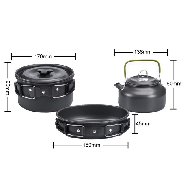 Outdoor Camping Cookware Set Marching Ultralight Tableware Cooking Stove Kit Travel Pan Hiking Picnic Camping Tools 1-2 Person