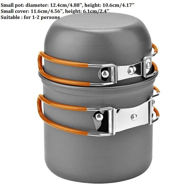 Outdoor Camping Cookware Set Marching Ultralight Tableware Cooking Stove Kit Travel Pan Hiking Picnic Camping Tools 1-2 Person