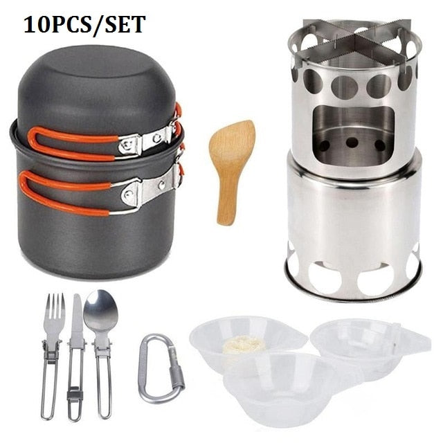Outdoor Camping Cookware Set Marching Ultralight Tableware Cooking Stove Kit Travel Pan Hiking Picnic Camping Tools 1-2 Person