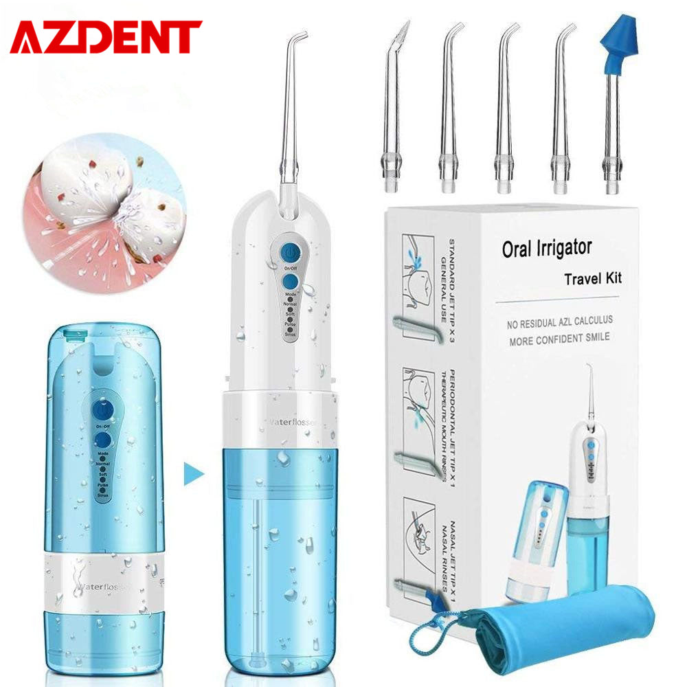 AZDENT AZ-007 AZ-008Pro Oral Irrigator USB Recharge Cordless Water Teeth Cleaner Travel Foldable 5 Jet Tips 4 Modes Adult Child