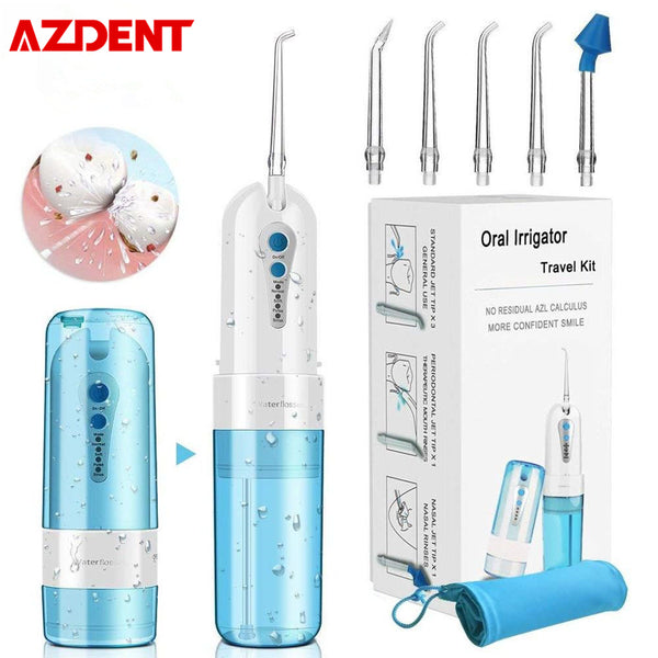 AZDENT AZ-007 AZ-008Pro Oral Irrigator USB Recharge Cordless Water Teeth Cleaner Travel Foldable 5 Jet Tips 4 Modes Adult Child