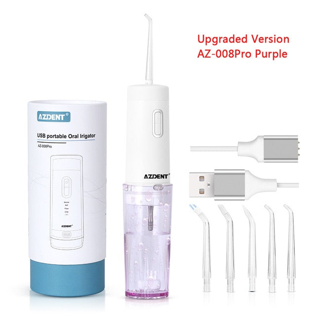 AZDENT AZ-007 AZ-008Pro Oral Irrigator USB Recharge Cordless Water Teeth Cleaner Travel Foldable 5 Jet Tips 4 Modes Adult Child