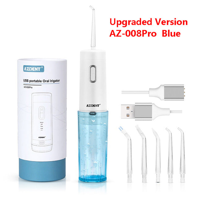 AZDENT AZ-007 AZ-008Pro Oral Irrigator USB Recharge Cordless Water Teeth Cleaner Travel Foldable 5 Jet Tips 4 Modes Adult Child