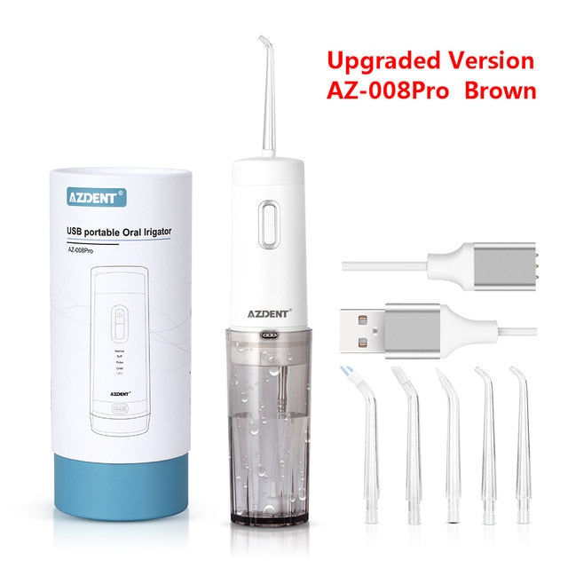 AZDENT AZ-007 AZ-008Pro Oral Irrigator USB Recharge Cordless Water Teeth Cleaner Travel Foldable 5 Jet Tips 4 Modes Adult Child