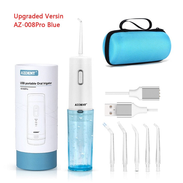 AZDENT AZ-007 AZ-008Pro Oral Irrigator USB Recharge Cordless Water Teeth Cleaner Travel Foldable 5 Jet Tips 4 Modes Adult Child