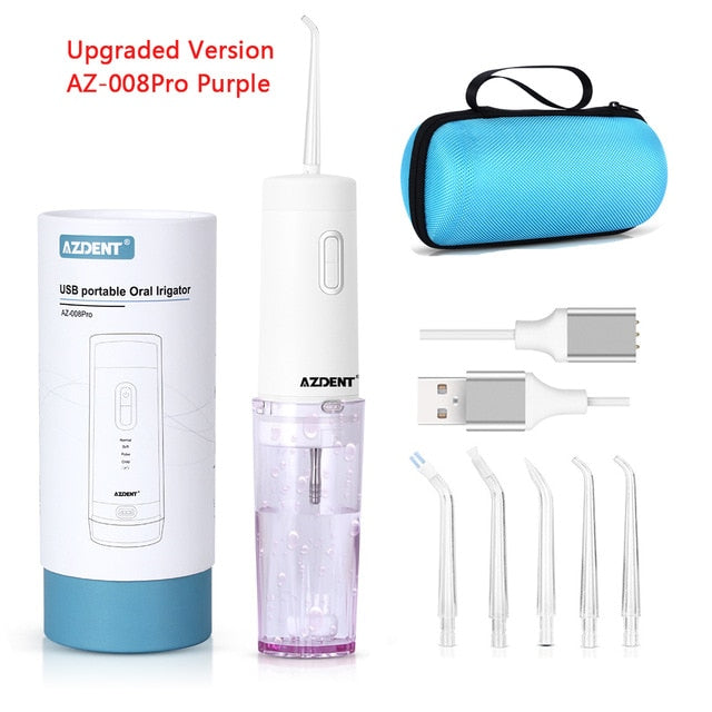 AZDENT AZ-007 AZ-008Pro Oral Irrigator USB Recharge Cordless Water Teeth Cleaner Travel Foldable 5 Jet Tips 4 Modes Adult Child