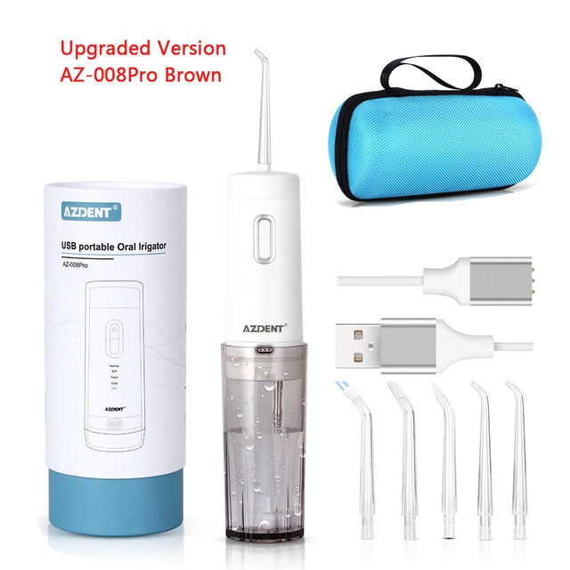 AZDENT AZ-007 AZ-008Pro Oral Irrigator USB Recharge Cordless Water Teeth Cleaner Travel Foldable 5 Jet Tips 4 Modes Adult Child