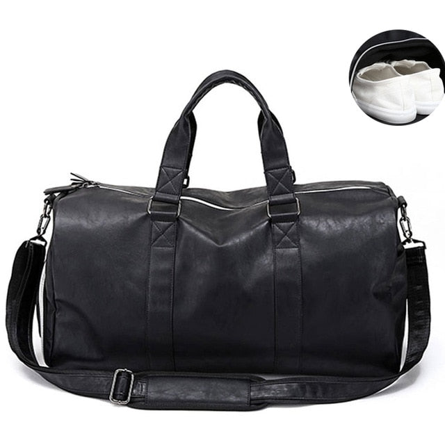 Male Leather Travel Bag Large Duffle Independent Shoes Storage Big Fitness Bags Handbag Bag Luggage Shoulder Bag Black XA237WC