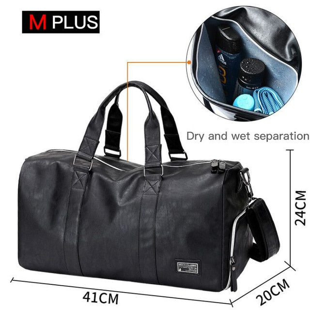 Male Leather Travel Bag Large Duffle Independent Shoes Storage Big Fitness Bags Handbag Bag Luggage Shoulder Bag Black XA237WC