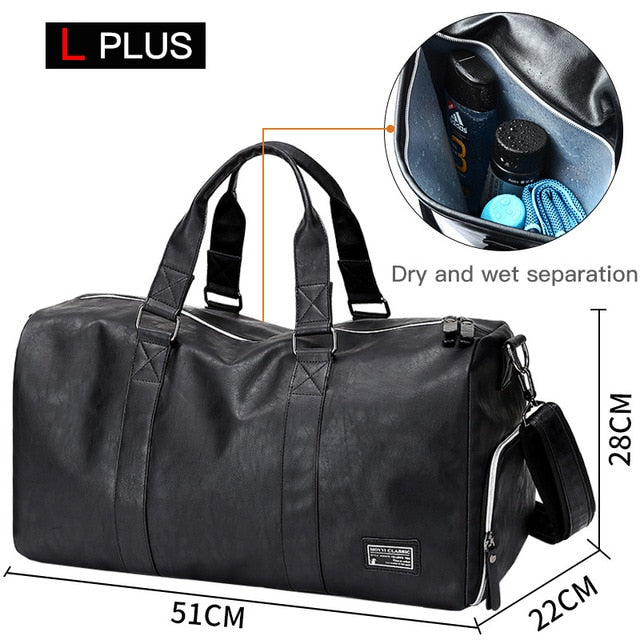 Male Leather Travel Bag Large Duffle Independent Shoes Storage Big Fitness Bags Handbag Bag Luggage Shoulder Bag Black XA237WC