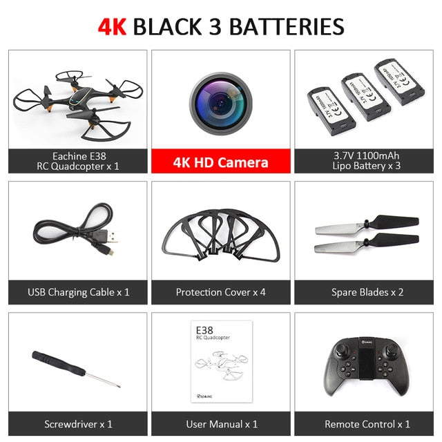 Eachine e38 wifi fpv rc zangão 4 k câmera de fluxo óptico 1080 p hd câmera dupla vídeo aéreo rc quadcopter aeronaves quadrocopter brinquedos