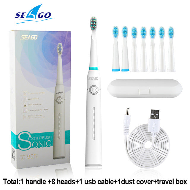 Seago Sonic Electric Toothbrush Tooth brush USB Rechargeable adult Waterproof Ultrasonic automatic 5 Mode with Travel case