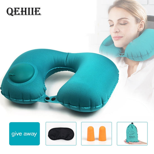 Hot Compression Inflatable U-shaped Pillow Essential Travel Accessories Eye Mask Lunch Break Aircraft Car Rest Cervical Pillow